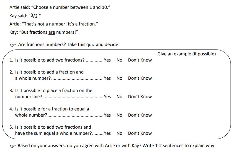 Are Fractions Numbers - Student Task